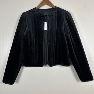 Sanctuary Womens M Quilted Velvet Jacket Black Open Front XJ9355M5 New